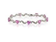 Silver Created Pink Sapphire and Diamond Bracelet
