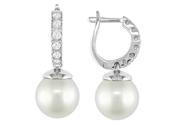 9 9.5mm White Freshwater Pearl and Diamond Accent Earrings in 10k WG