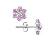 10K White Gold .01 ctw Diamond and Pink Sapphire Flower Earrings