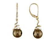 14K Yellow Gold 8 8.5mm Brown Pearl Spiral Drop Lever Back Earrings