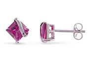 Amour Collections Sterling Silver Created Pink Sapphire Earrings