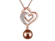 7.5 8mm Brown Pearl and Diamond Accent in 10K Pink Gold Pendant Necklace