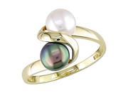 10K Yellow Gold Black and 5 6mm White Cultured Freshwater Pearl Ring