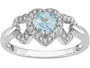 10K White Gold 1 6 ctw Diamond and Blue Topaz 3 Heart Ring