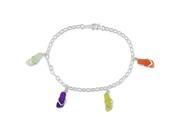 61 2? Silver Chain Bracelet w Multi colored Jade Sandals