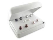 6 7mm Cultured Freshwater Button Pearl Stud Earrings in Silver Set of 5