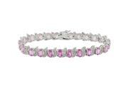 7 inch 14 CT TGW Created Pink Sapphire Diamond Accent Bracelet in Silver I3