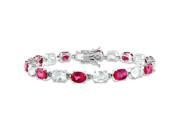 Sterling Silver 21 3 4 CT TGW Created Ruby and White Topaz Tennis Bracelet
