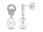 Sterling Silver FW Pearl and 1 10ct TDW Diamond Earrings G H I3
