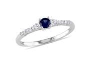 Amour Sterling Silver 1 3ct TGW Created Blue and White Sapphire with 0.05ct TDW Diamond Ring H I I2 I3