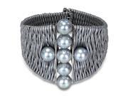 Amour Freshwater Grey Pearl with Two Silver Bars in Grey Leather Cord Wire Bracelet 9 10 mm 7 in