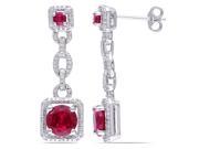 Sterling Silver 3 1 2ct TGW Created Ruby and 0.05ct TDW Diamond Dangle Earrings G H I2 I3