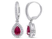 Sterling Silver 2 7 8ct TGW Created Ruby and Created White Sapphires Dangle Earrings