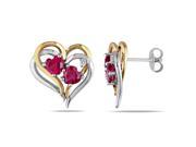 Two Tone Silver 2 1 3ct TGW Created Ruby and 0.04ct TDW Diamond Heart Earrings G H I3