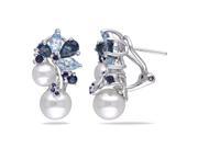 Amour Sterling Silver Freshwater White Pearl with 3ct TGW London Blue Topaz Sky Blue Topaz and Sapphire Dangle Earrings