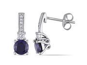 Amour 10k White Gold 1 1 3ct TGW Created Blue and White Sapphire with 0.05ct TDW Diamond Dangle Earrings G H I2 I3
