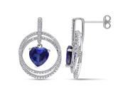 Amour Sterling Silver 4 1 2ct TGW Created Blue Sapphire with 1 6ct TDW Diamond Heart Earrings G H I2 I3