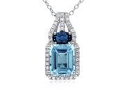Amour Sterling Silver 5ct TGW Sky and London Blue Topaz with Created White Sapphire Pendant with Chain 18in