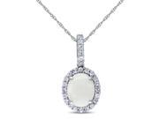 Amour 10k White Gold 2 1 6ct TGW Opal and Created White Sapphire Pendant 17in