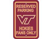 Fremont Die 50276 Virginia Tech Hokies 12 in. X 18 in. Plastic Parking Sign