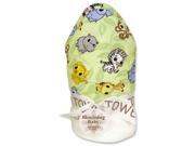 Trend Lab 101963 Blooming Bouquet Hooded Towel White Terry With Chibi Zoo Animals Percale Hood Trim 32 Inch X 30 Inch