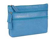 Budd Leather 291675 11 Pebble Grained Leather Triple Zip Cosmetic Case Blue