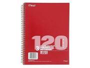 MEAD PRODUCTS MEA05746 NOTEBOOK SPIRAL 3 SUBJECT 10.5 INCH X 8 INCH 120 CT