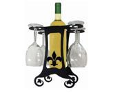 Village Wrought Iron WRC B 121 Fleur de Lis Four Wine Glasses and Bottle Holder Wine Caddy