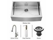 Vigo VG15094 Farmhouse Stainless Steel Kitchen Sink Faucet Strainer and Dispenser
