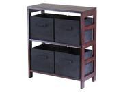 Winsome 92261 Capri 2 Section M Storage Shelf with 4 Foldable Black Fabric Baskets Walnut and Black