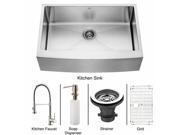 Vigo VG15103 Farmhouse Stainless Steel Kitchen Sink Faucet Grid Strainer and Dispenser