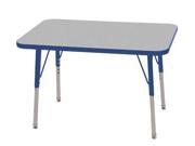 Early Childhood Resource ELR 14106 GBL SS 24 in. x 36 in. Gray Rectangular Adjustable Activity Table with Blue Edge and Blue Standard Leg Nylon Swivel Glides