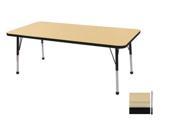 Early Childhood Resource ELR 14111 MMBK SS 30 in. x 60 in. Maple Rectangular Adjustable Activity Table with Maple Edge and Black Standard Leg Nylon Swivel Glide