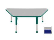 Early Childhood Resource ELR 14119 GBL SS 30 in. x 60 in. Gray Trapezoid Adjustable Activity Table with Blue Edge and Blue Standard Leg Nylon Swivel Glides