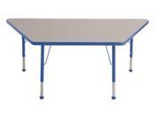 Early Childhood Resource ELR 14119 GBL TB 30 in. x 60 in. Gray Trapezoid Adjustable Activity Table with Blue Edge and Blue Toddler Leg Ball Glides