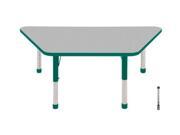 Early Childhood Resource ELR 14119 GGN SB 30 in. x 60 in. Gray Trapezoid Adjustable Activity Table with Green Edge and Green Standard Leg Ball Glides