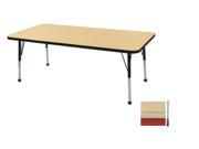 Early Childhood Resource ELR 14111 MMRD SS 30 in. x 60 in. Maple Rectangular Adjustable Activity Table with Maple Edge and Red Standard Leg Nylon Swivel Glides