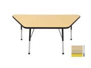 Early Childhood Resource ELR 14119 MMYE SS 30 in. x 60 in. Maple Trapezoid Adjustable Activity Table with Maple Edge and Yellow Standard Leg Nylon Swivel Glides