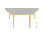 Early Childhood Resource ELR 14119 GYE SB 30 in. x 60 in. Gray Trapezoid Adjustable Activity Table with Yellow Edge and Yellow Standard Leg Ball Glides