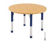 Early Childhood Resource ELR 14114 MMBL TS 36 in. Maple Round Adjustable Activity Table with Maple Edge and Blue Toddler Legs Nylon Swivel Glides