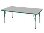 Early Childhood Resource ELR 14111 GGN TB 30 in. x 60 in. Gray Rectangular Adjustable Activity Table with Green Edge and Green Toddler Leg Ball Glides