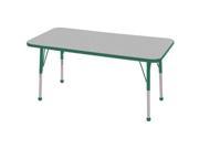Early Childhood Resource ELR 14107 GGN TB 24 in. x 48 in. Gray Rectangular Adjustable Activity Table with Green Edge and Green Toddler Leg Ball Glides