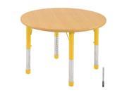 Early Childhood Resource ELR 14114 MMYE SS 36 in. Maple Round Adjustable Activity Table with Maple Edge and Red Standard Leg Nylon Swivel Glides