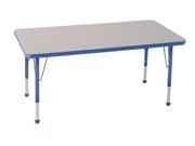 Early Childhood Resource ELR 14110 GBL SB 30 in. x 48 in. Gray Rectangular Adjustable Activity Table with Blue Edge and Blue Standard Leg Ball Glides