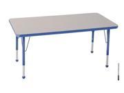 Early Childhood Resource ELR 14110 GBL SS 30 in. x 48 in. Gray Rectangular Adjustable Activity Table with Blue Edge and Blue Standard Leg Nylon Swivel Glides