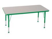 Early Childhood Resource ELR 14110 GGN SB 30 in. x 48 in. Gray Rectangular Adjustable Activity Table with Green Edge and Green Standard Leg Ball Glides