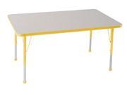 Early Childhood Resource ELR 14110 GYE SB 30 in. x 48 in. Gray Rectangular Adjustable Activity Table with Yellow Edge and Yellow Standard Leg Ball Glides