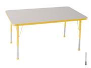 Early Childhood Resource ELR 14110 GYE TS 30 in. x 48 in. Gray Rectangular Adjustable Activity Table with Yellow Edge and Yellow Toddler Legs Nylon Swivel Glide