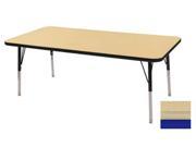 Early Childhood Resource ELR 14110 MMBL SS 30 in. x 48 in. Maple Rectangular Adjustable Activity Table with Maple Edge and Blue Standard Leg Nylon Swivel Glides