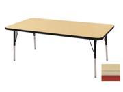 Early Childhood Resource ELR 14110 MMRD SS 30 in. x 48 in. Maple Rectangular Adjustable Activity Table with Maple Edge and Red Standard Leg Nylon Swivel Glides